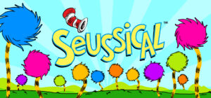 A cartoon of the cat in the hat and the words seussical.
