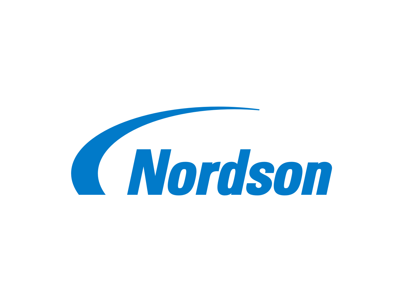 A blue and white logo of nordson